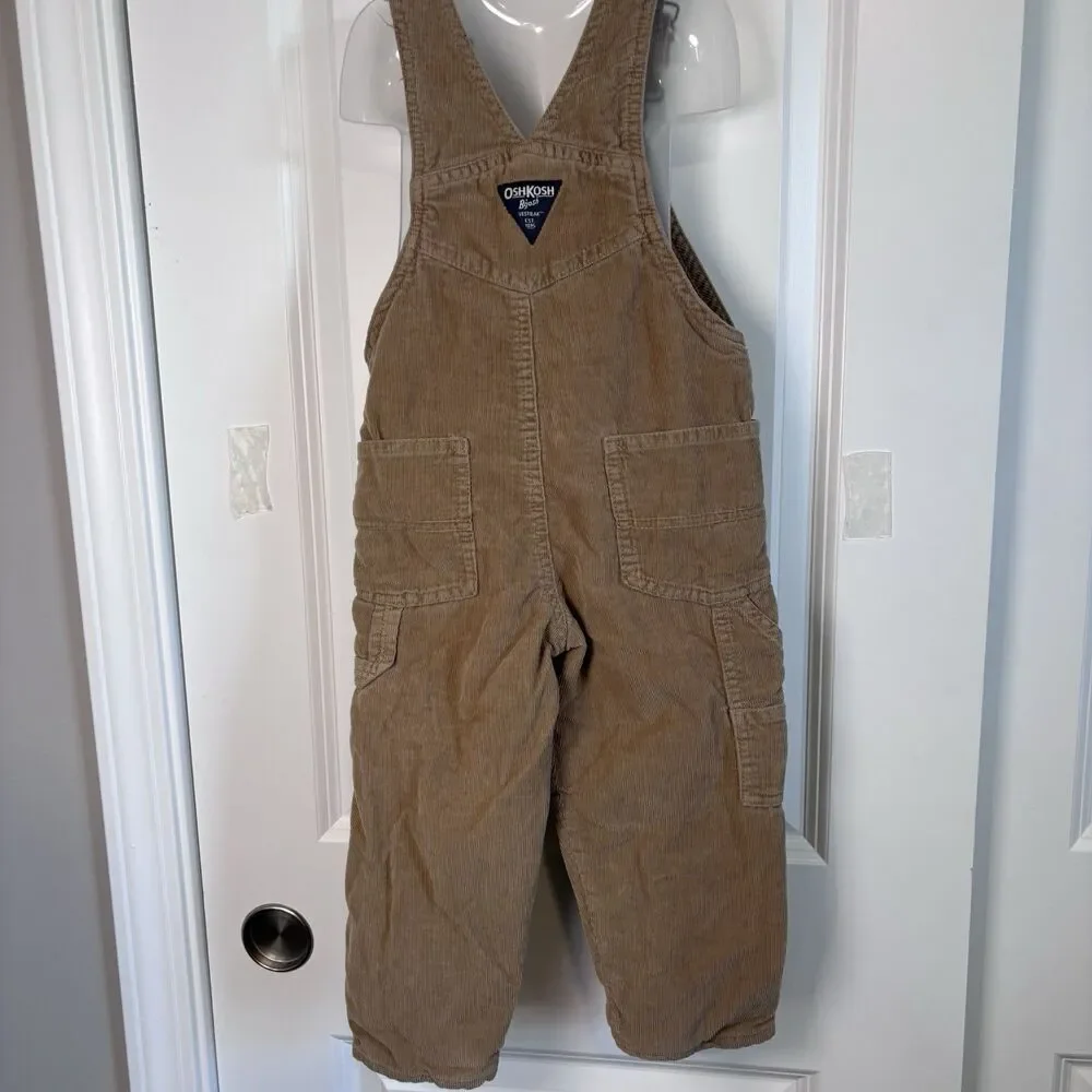 OshKosh B'gosh Vestbak 2T Corduroy Lined Brown Overalls Red/Black Bufallo Plaid